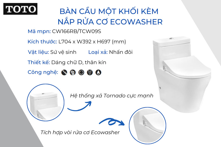 Bàn cầu một khối Ecowasher với nắp rửa cơ tiết kiệm nước