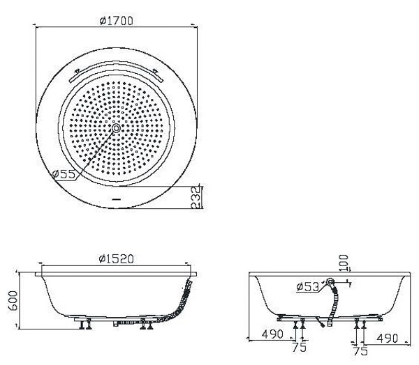 Hình ảnh 2D của bồn tắm nằm hình tròn xây chính hãng PPY1720PTEP_NTP003E