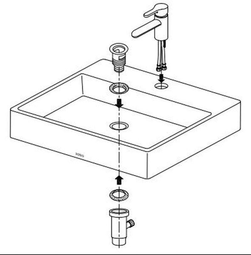 Bản vẽ lắp vòi và cổ thoát thải | cách lắp lavabo