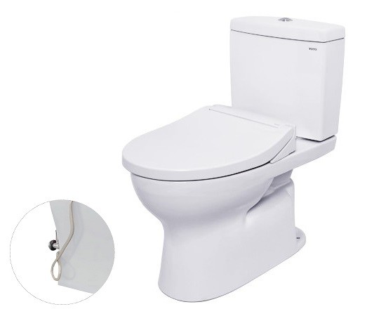Bồn toilet hai khối, nắp đóng êm cao cấp kèm vòi rửa nước lạnh TCW07S