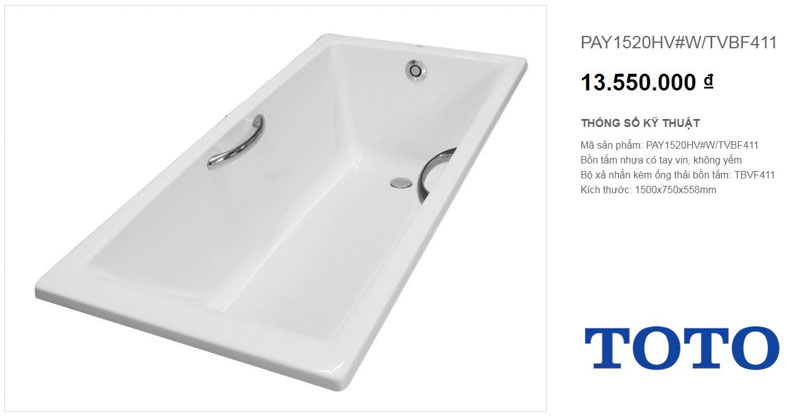 Mẫu bồn tắm nhỏ gọn TOTO PAY1520HV/TVBF411 phù hợp cho nhiều không gian phòng tắm khác nhau