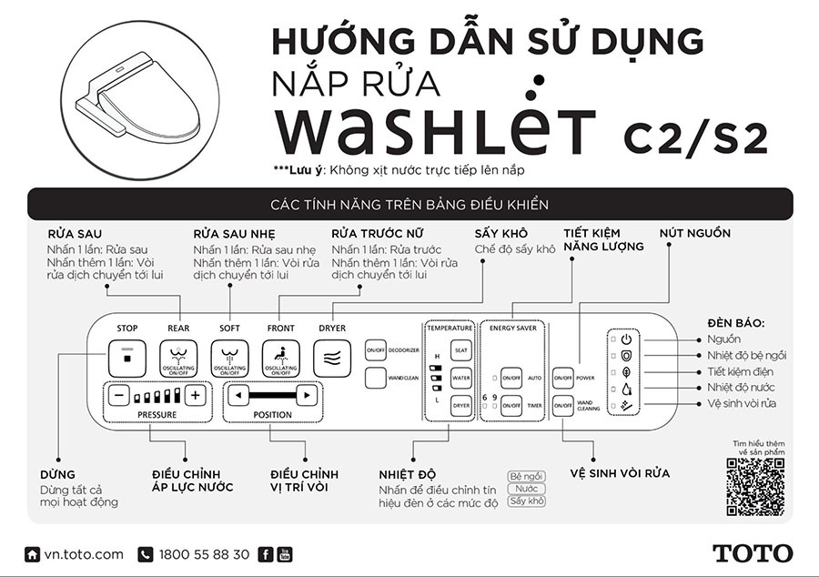 Hướng dẫn bồn cầu thông minh với nắp rửa Washlet TOTO