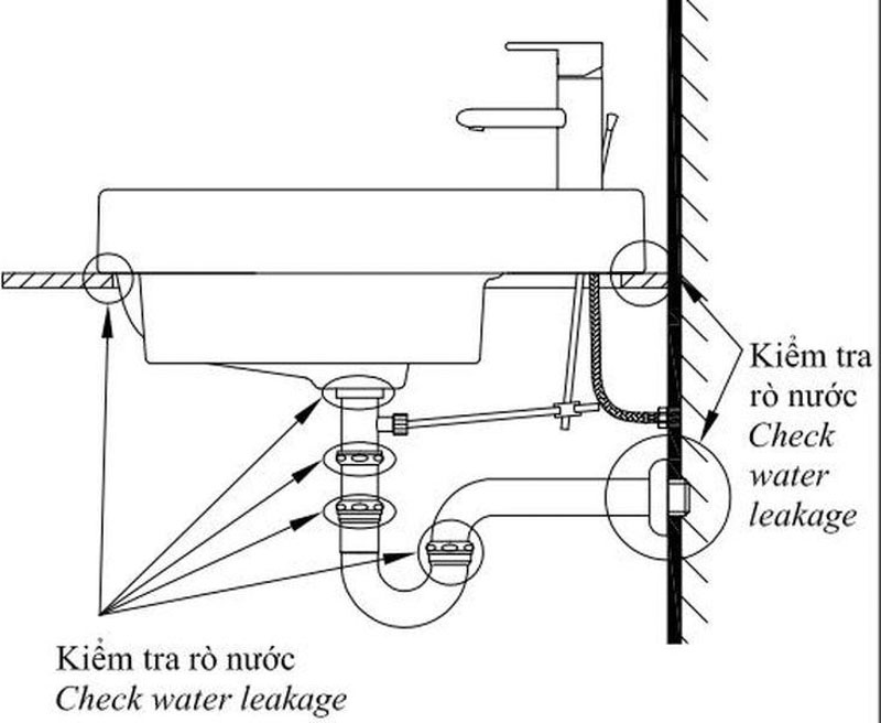 Bản vẽ kiểm tra rò nước ở các vị trí kết nối | cách lắp lavabo đặt bàn