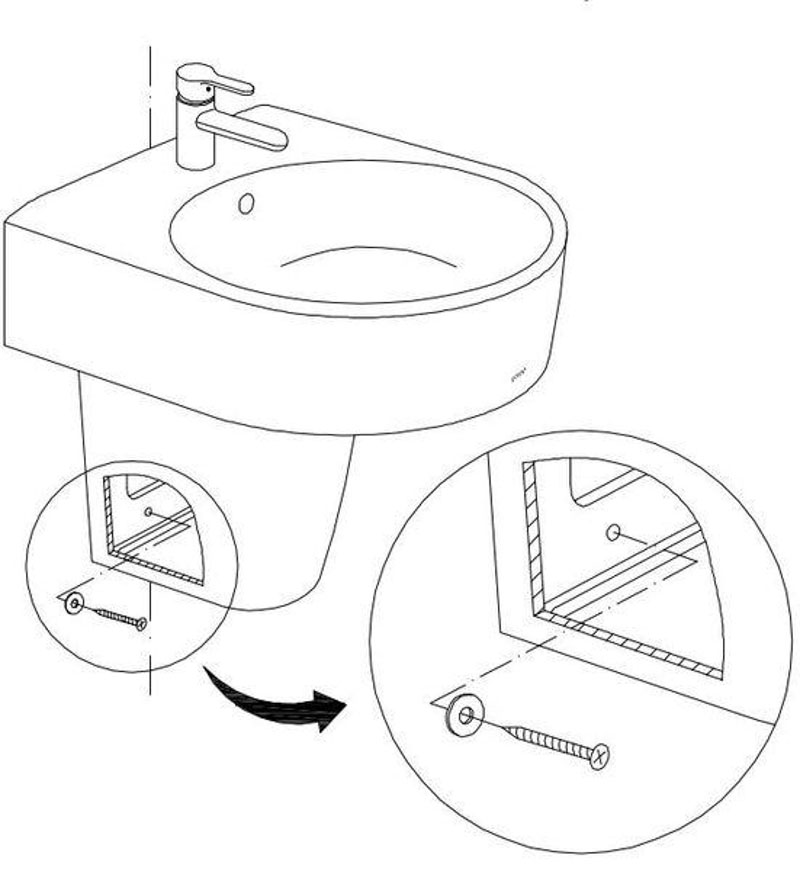 Bản vẽ lắp vít cố định chân chậu | cách lắp lavabo