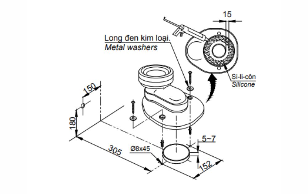 Lắp đặt ống nối sàn, cố định đế thải bàn cầu (Nguồn: TOTO)