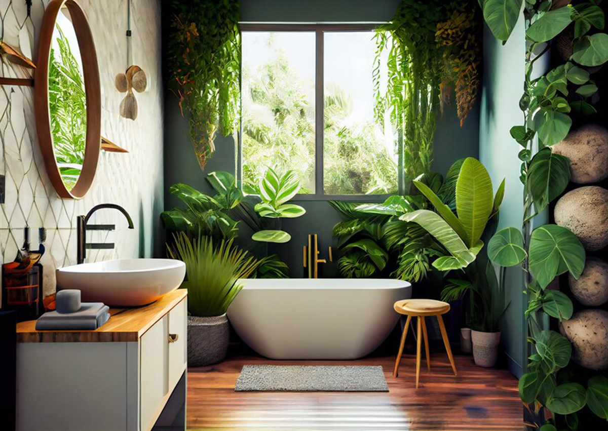 Thiết kế nhà vệ sinh nhỏ đẹp với nhiều cây xanh ấn tượng (Nguồn: Internet)