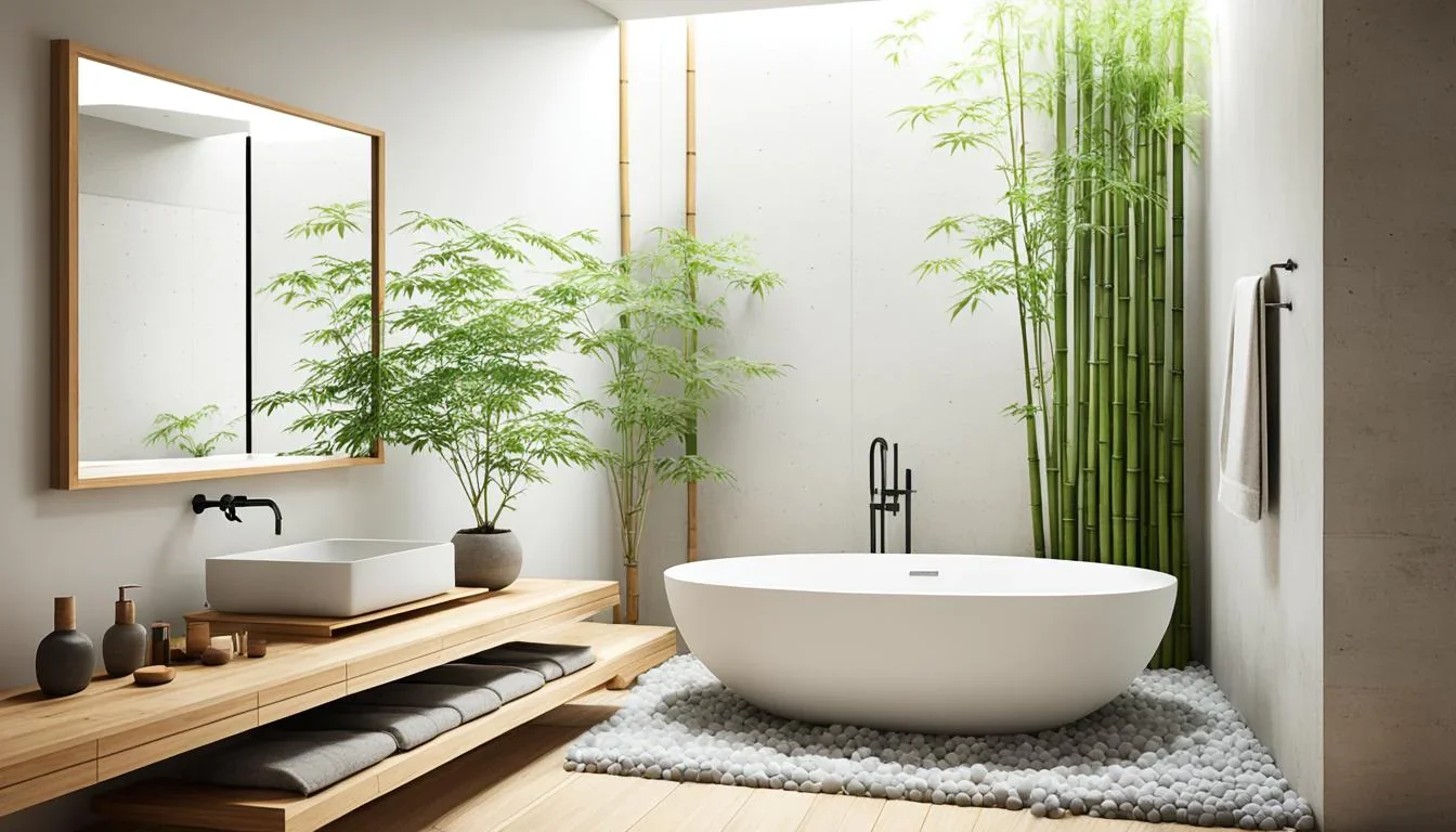 Mẫu nhà vệ sinh kiểu Nhật rộng rãi với giếng trời và cây xanh tươi mát