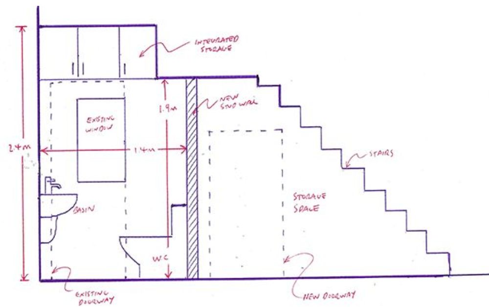 Bản vẽ thiết kế nhà vệ sinh dưới gầm cầu thang