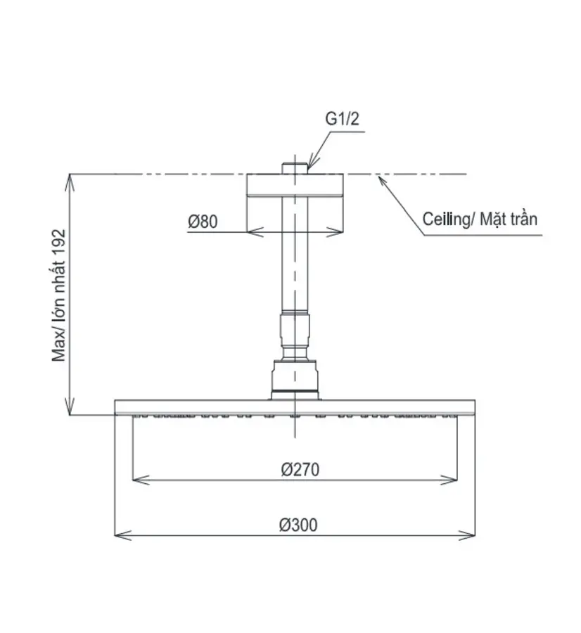 Bản vẽ kỹ thuật của bát sen tròn gắn trần TBW07003A1